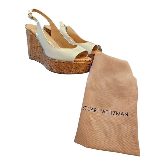 Stuart Weitzman White Wedge Sandals Size 9B - Picture 10 of 13